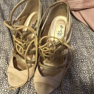 Charlotte Russe Cream and Gold Heels